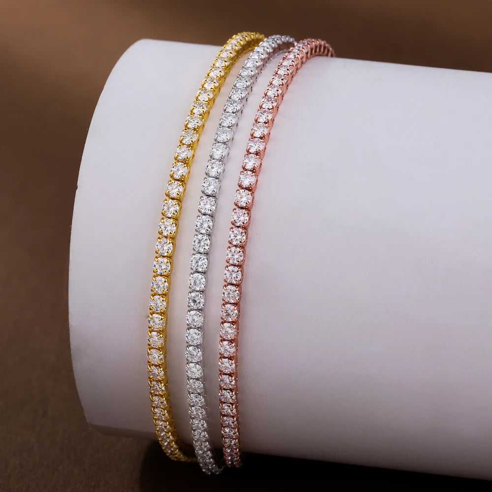 Full Moissanite Tennis Bracelet | 2mm Round | GRA Certified | Gold / Silver / Rose Gold | 925 Sterling Silver
