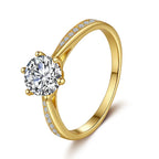 Round Cut Moissanite Ring | 1CT | 6-Prong | Pavé Band | 18K Gold Plated 925 Silver