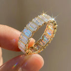 Emerald Cut Moissanite Full Eternity Ring | Stackable Wedding Band | Gold & Silver