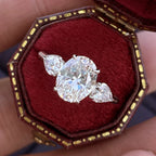 Oval Cut Moissanite 3-Stone Ring | Pear Side Stones | 3CT / 8CT Total | 925 Sterling Silver