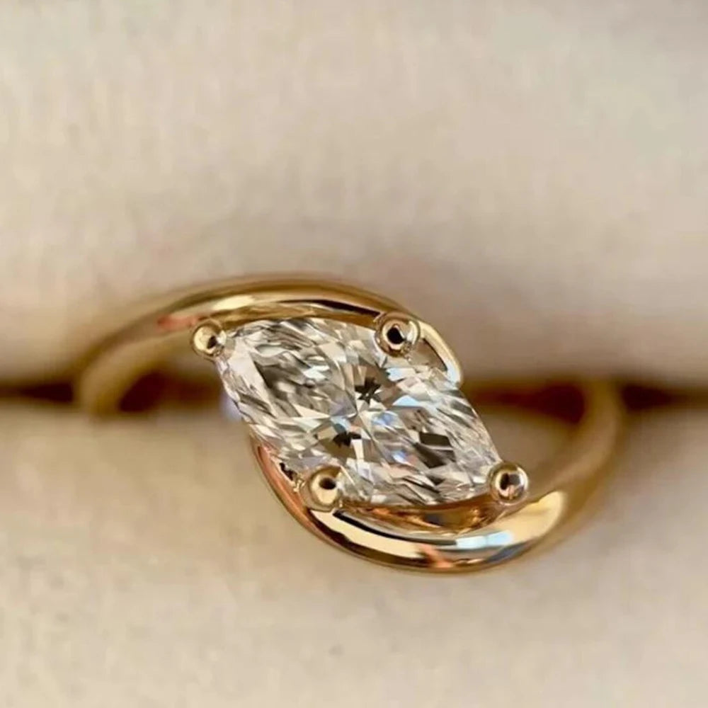 Marquise Cut Moissanite Bypass Ring | 1CT 2CT | Gold & Silver