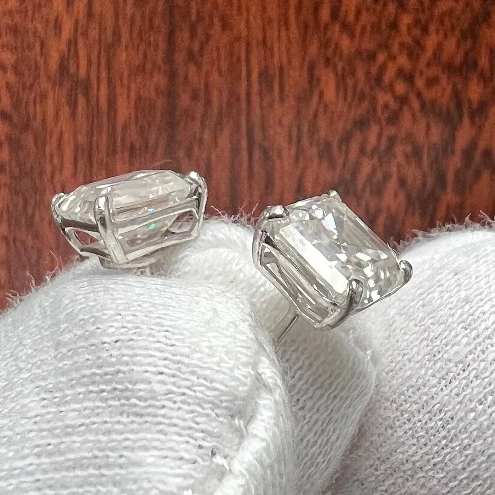 Asscher Cut Moissanite Stud Earrings | 1CT / 2CT / 2.5CT Each | GRA Certified | 925 Sterling Silver