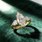 Marquise Moissanite Three Stone Ring | 3CT Center | Pear Side Stones